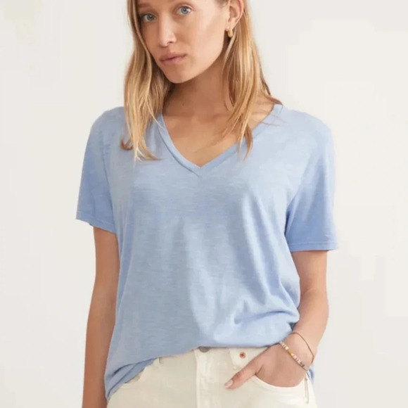 Marine Layer Tops - Marine Layer Light Blue Boyfriend V-Neck Top